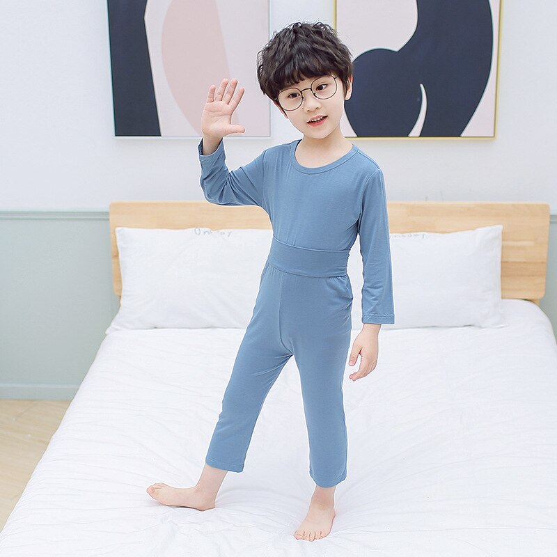Children's Boy Girl Long Sleeves Pajamas Set Clothing Two-piece Modal Pyjamas Kids Pullover Underwear Solid Outfits