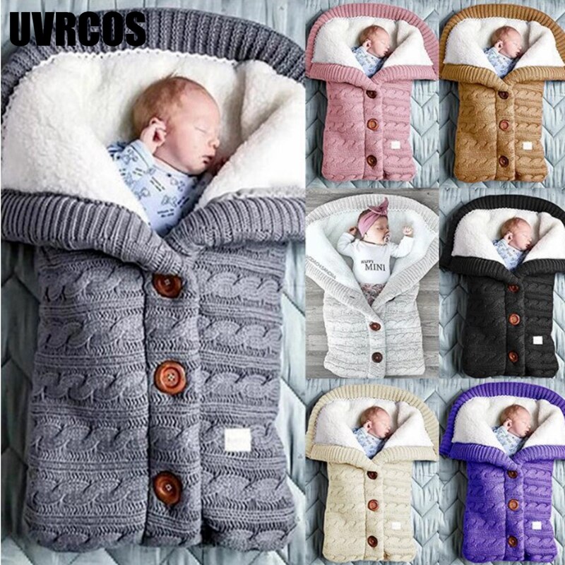Newborn Baby Winter Warm Sleeping Bag Infant Button Knit Swaddle Wrap Swaddling Stroller Wrap Toddler Blanket Baby Sleeping Bags