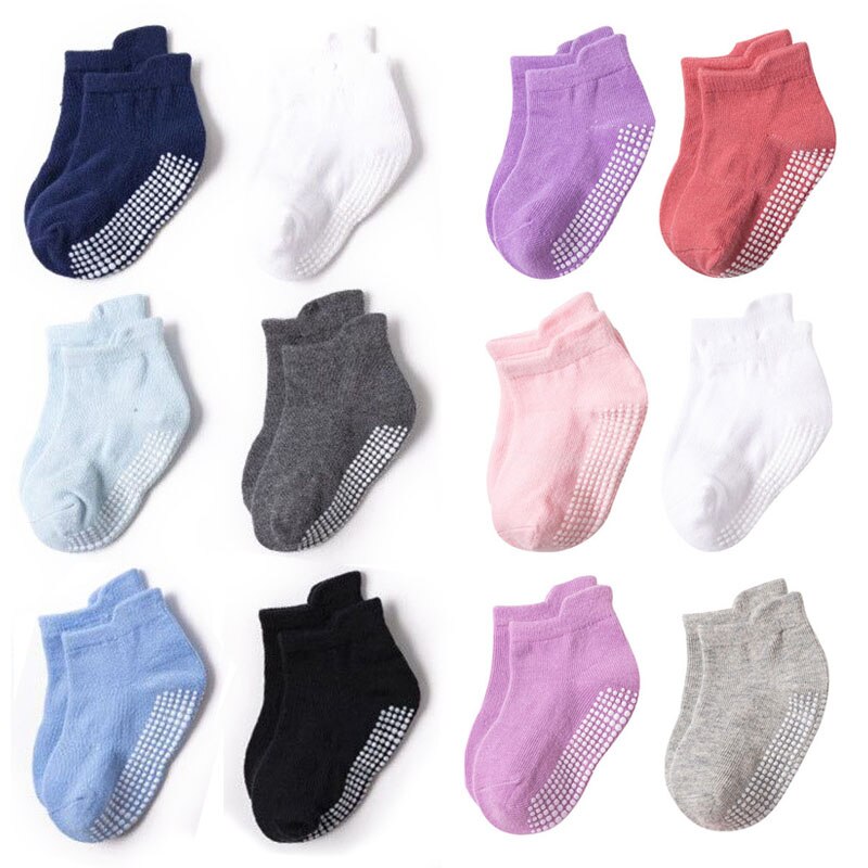 6 Pairs/Lot Cotton Children's Socks Kids Sock Anti-Slip Boat For Boys Girls Baby Low Cut Floor With Rubber Grips Kidsshort 