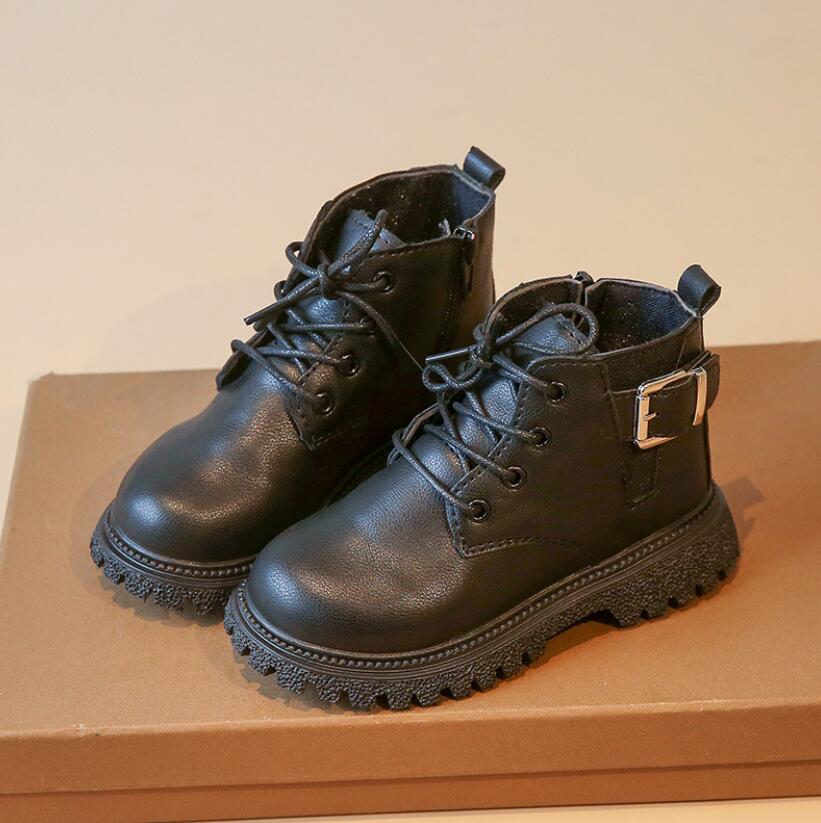 Autumn Winter Velvet Warm Kids Martin Boots for Girls Boys Fashion Leather Boots Soft Bottom Non-slip Children Running Shoes