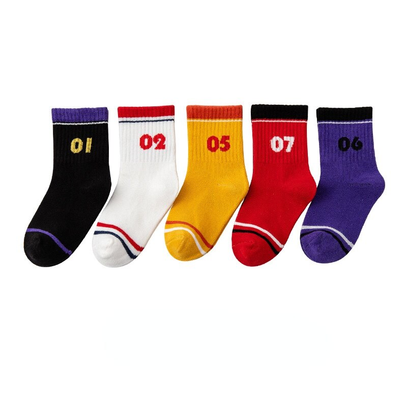 5 Pairs/Lot 3-12T Children's Socks Autumn Winter Pure Cotton High Elasticity Soft and Comfortable Kids Boy and Girl Calf So