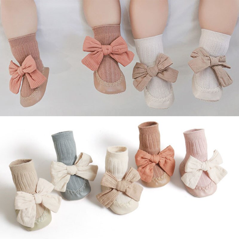 Autumn Winter Toddler Baby Girls Socks Newborn Baby Bowknot Socks Infant Baby Socks Anti Slip Soft Cotton Floor Sock Shoes 0-2T