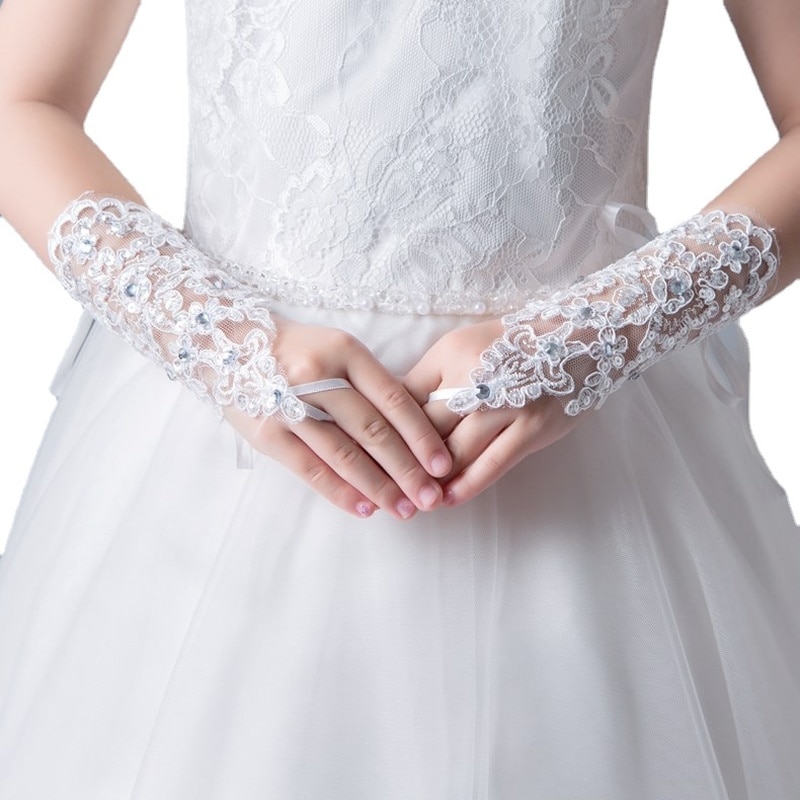 Lace Princess Gloves Wedding Pageant Princess Flower Girls Gloves Performance Photography Wedding Accessories 4-12 Years