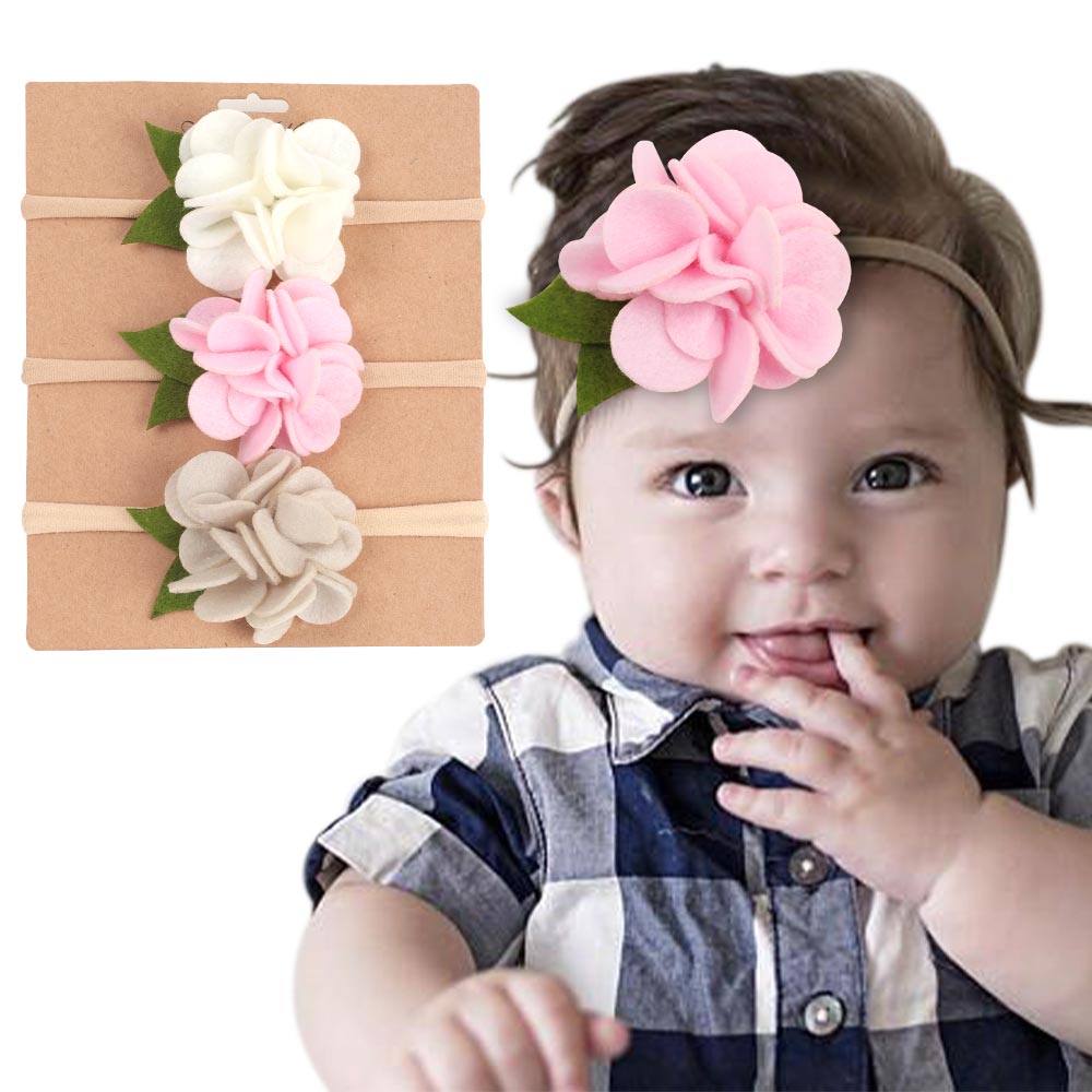 3Pcs/Set Newborn Artificial Flower Headband for Baby Girls Solid Color Nylon Elastic Hair Bands Infant Headband Hair Accessories