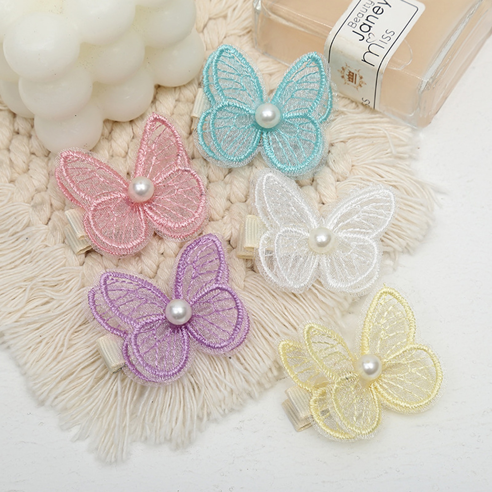 1pc Fashion Butterfly Embroidery Hairpin with Pearl Children Cute Hair Clips Birthday Gift For Girls 5 Colors