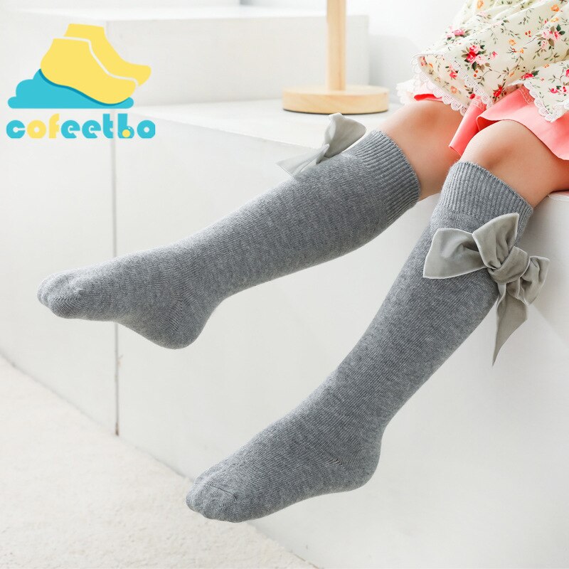 Lolita Bow-knot Baby Socks Long Tube Cotton Breathable Solid Color for Girls Child Cute Spring Autumn Soft Elastic Socks