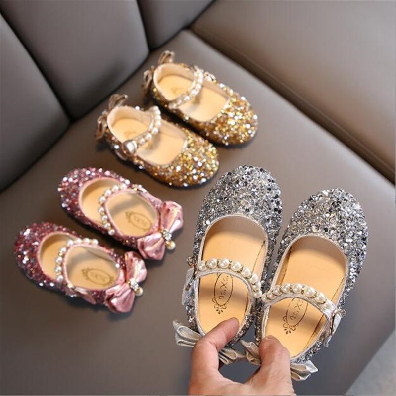 2022 spring new Sequin girls' princess leather shoes Rhinestone girls' crystal shoes student performance shining dance