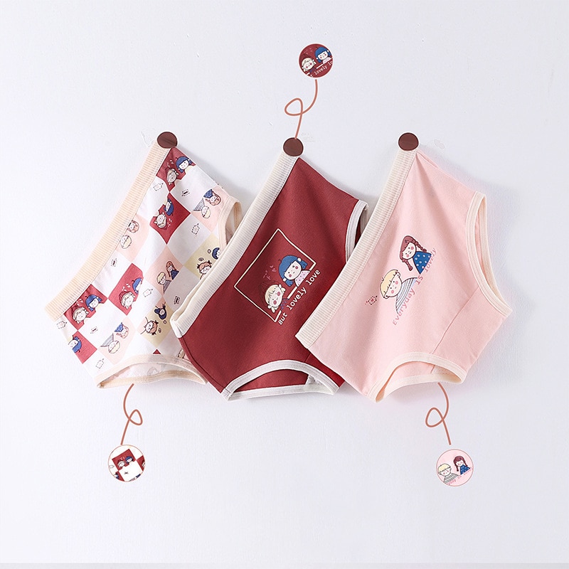 Girls Panties Kids Cotton Underwear Children's Briefs Trellis Bright Dot Cartoon Short For Teenage Girls 3Pcs Lot