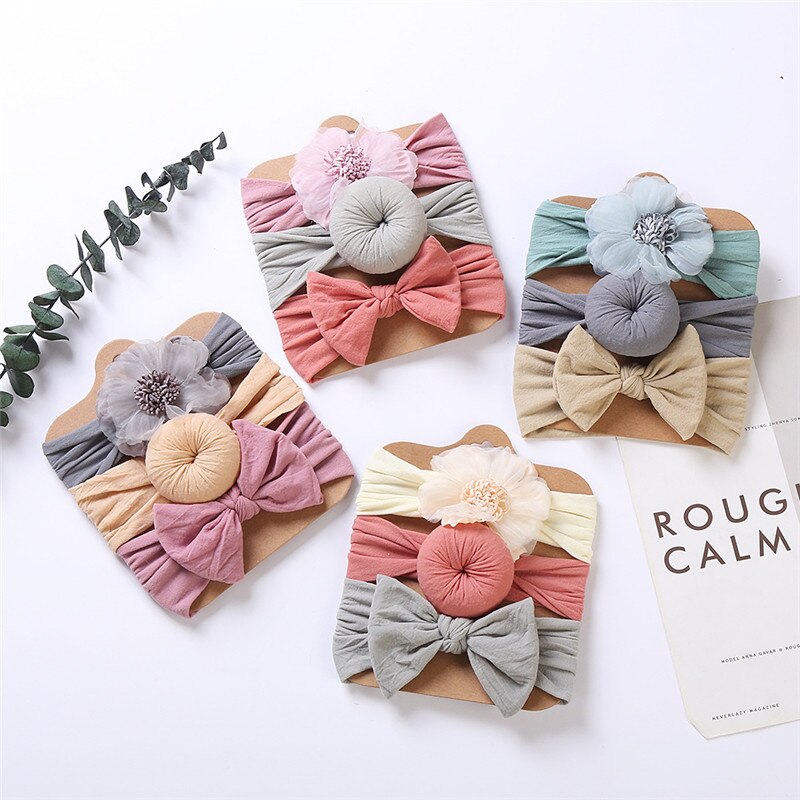3Pcs/Set Baby Headbands For Newborn Hair Band Cute Baby Bow Flower Elastic Bow Headwear Kids Gifts Girl Hair Accessories