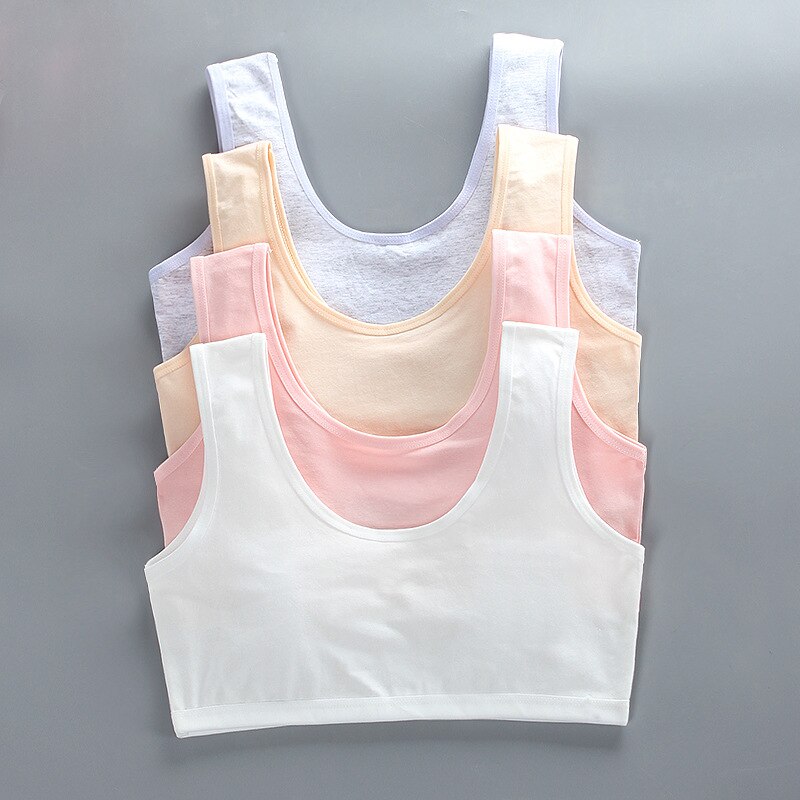 Girl Cotton Sport Bra Development Period Small Vest Soft Underwear Suspender Training Bra Solid Color Student For 8-16 Years Old