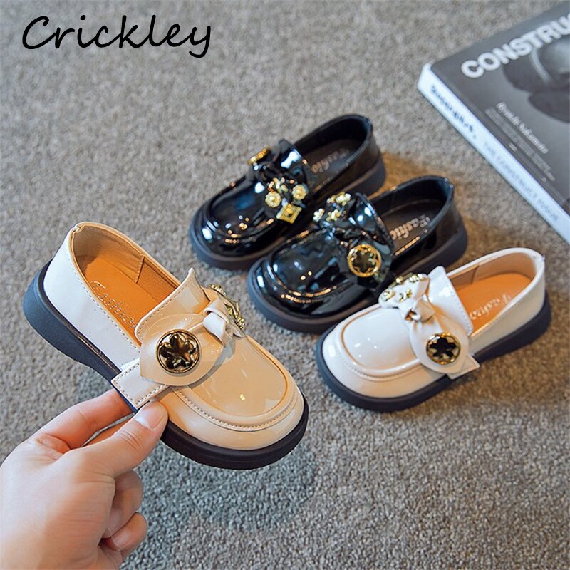 Metal Decorations Bow Girls Flats Shoes Fashion PU Leather Children Loafers Soft Bottom Anti Slip Spring Kids Single Shoes