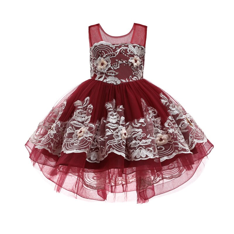 Summer Birthday Party Dress For Girls Kids Lace Embroidery Flower Girl Dresses Wedding Prom Gown Children Evening Clothes