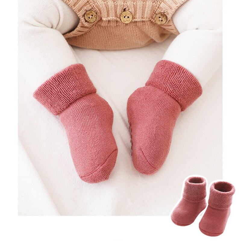 New Winter Newborn Baby Socks Cotton Thicken Anti-slip Solid Color Terry Warm Floor Socks for 0-3Y Toddlers Boys Girls Stuff