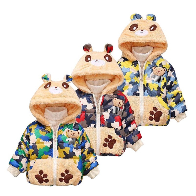 New Children's Cotton-Padded Clothes Korean Little Bear Hooded Kids Cotton Wear Velvet Thickened Winter Spring Parka Jacket