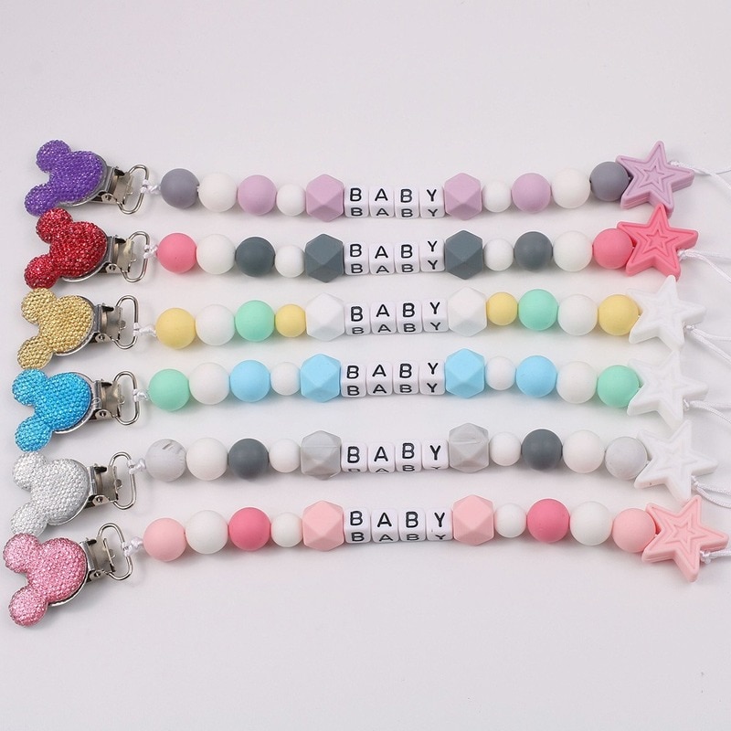 Pacifier Clips Holder Chain Silicone Pacifier Chains Five Star Baby Boy Girls Teether Teething Chain Personalized Name Handmade