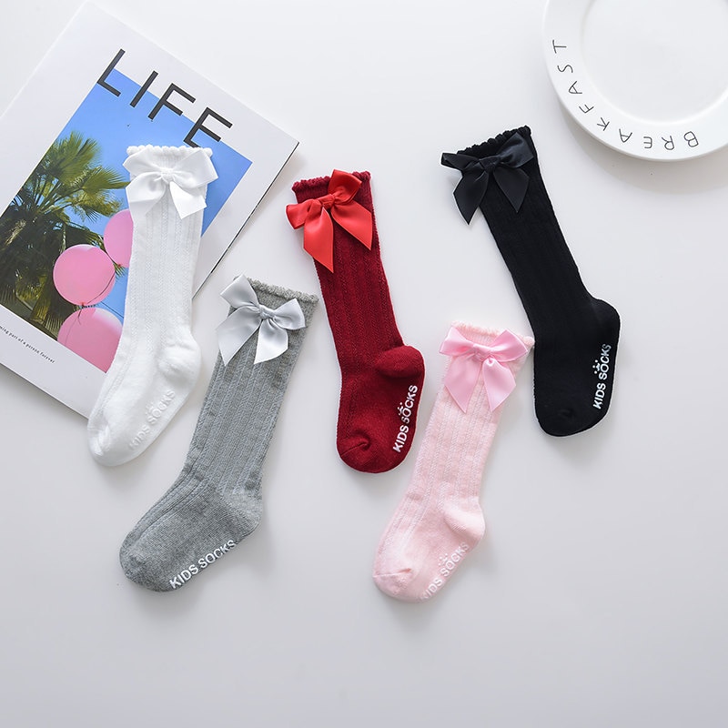 Girls Big Bow Knee High Long Soft New Kids Socks Toddlers Cotton Lace Baby Socks Kids Kniekousen Dropshipping Girls Socks
