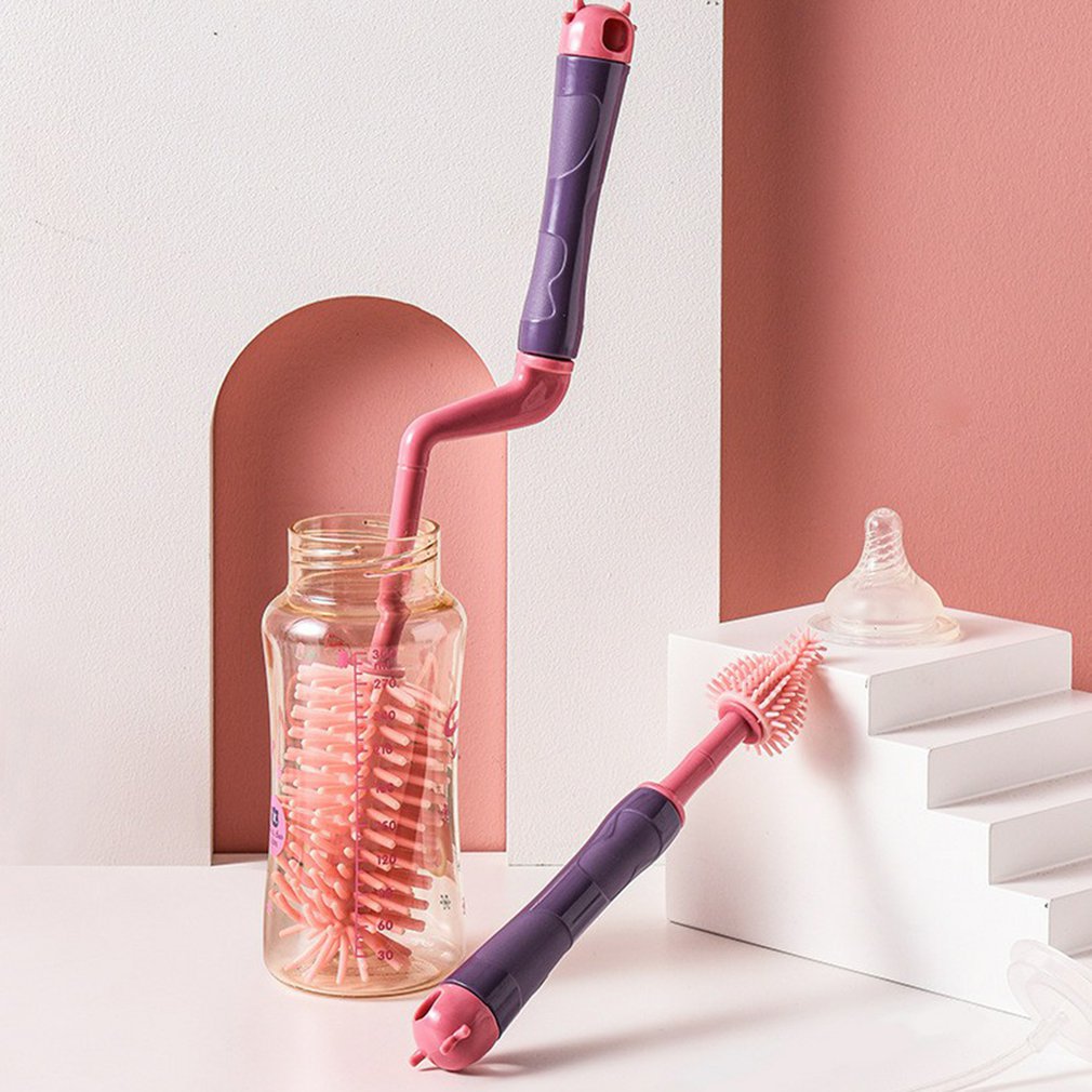 Bottle Brush 360 Degree Rotation Baby Pacifier Cup Nipple Cleaning Brushes Set Handheld Soft Head Food Grade Watering