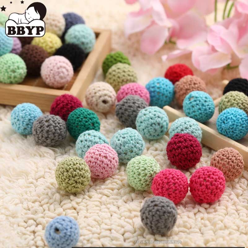 20pcs 20mm Wooden Crochet Bead Baby Teether Knitting Beads Blank DIY Nursing Necklace Gifts Children'S Goods Bpa Free