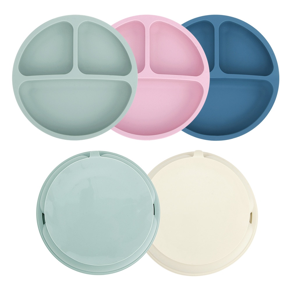 Sectional Children's Plate Silicone Dish Baby Suction Cup Tableware Feeding Spoon Dinner Set Solid Power Supply Kids Utensi