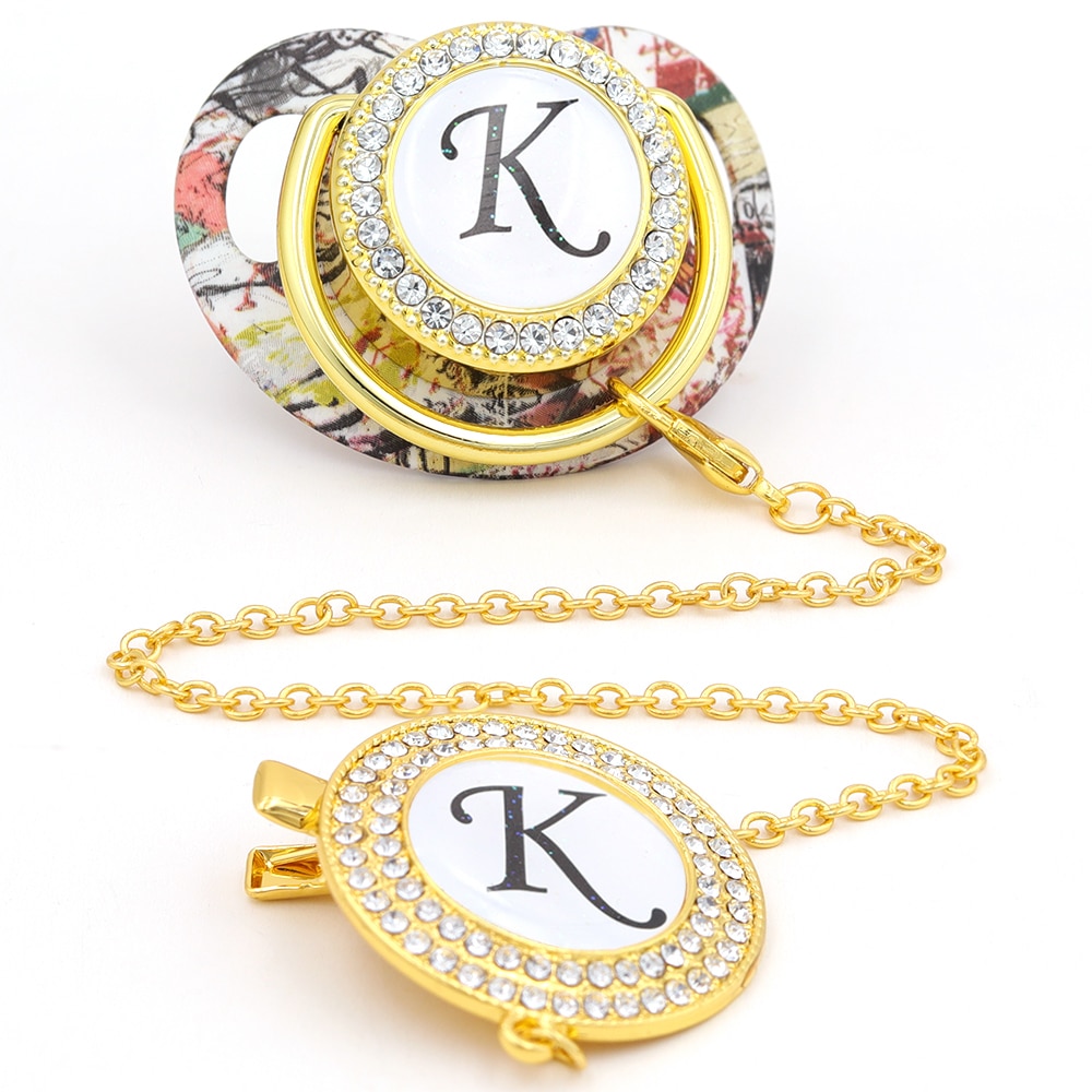 Luxury Pacifier Bead Newborn Gold Pacifier Holder Gold Pacifier Bling Infant Nipple BPA Free Baby 26 Letter Initials chupetes