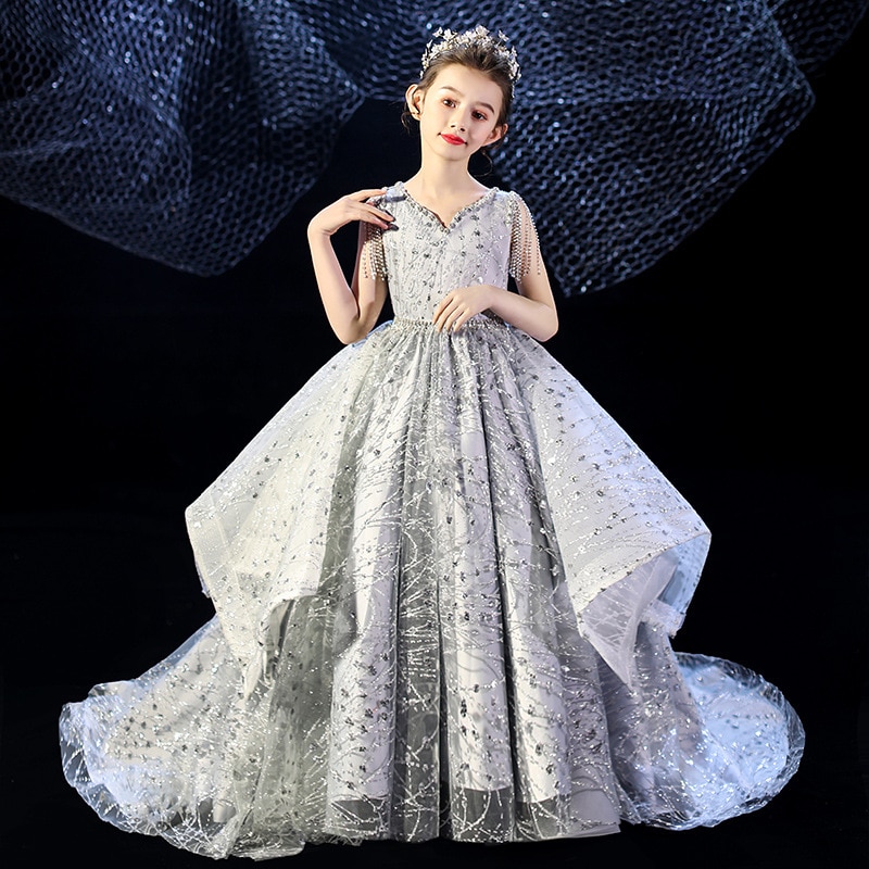 Girl Dress For Kids First Communion Dresses Long Trailing Girls Dress Child Long Tail Gown For Wedding Evening Prom Party