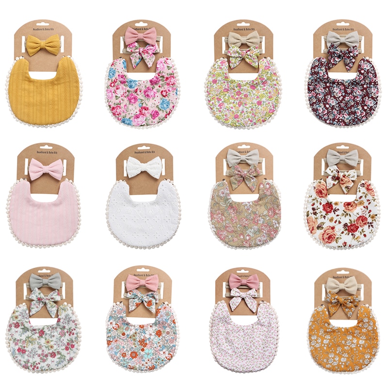 3Pcs/Set Baby Headbands Baby Headband Bibs Soft 100% Cotton Elastic Breathable Absorbent Set for Baby Headbands Hair Accessories