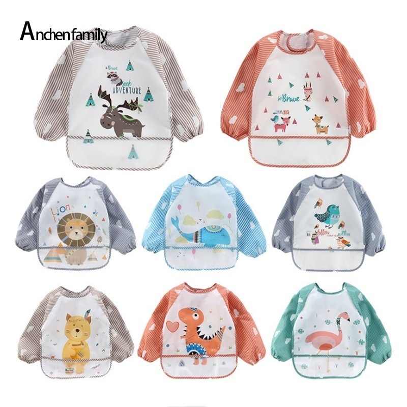 Baby Kids Waterproof Art Bib Boys Girls Burp Cloth Banana Bibs Pocket Baby Kids Toddler Long Sleeve Scarf Baby Cartoon Bib