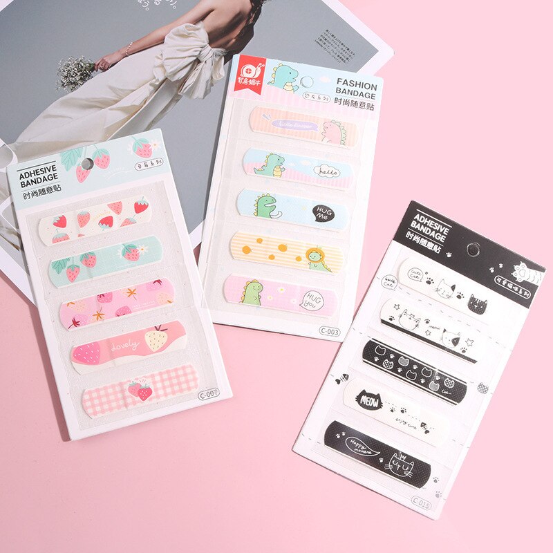 5pcs Cute Cartoon Simple Patterned Curved Patch Wound Strips Dressing Adhesive Plaster Bandages Band Aid for Children Banditas