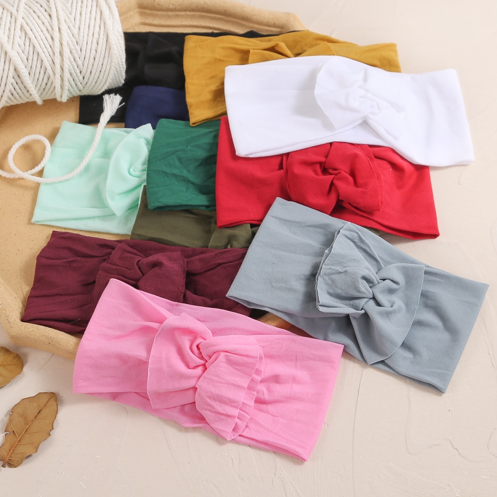 12pcs/lot Traceless Baby Girl Bowknot Headband Elastic Nylon Cute Child Headwear Solid Color Bow Headbands Kids Hair Accessories