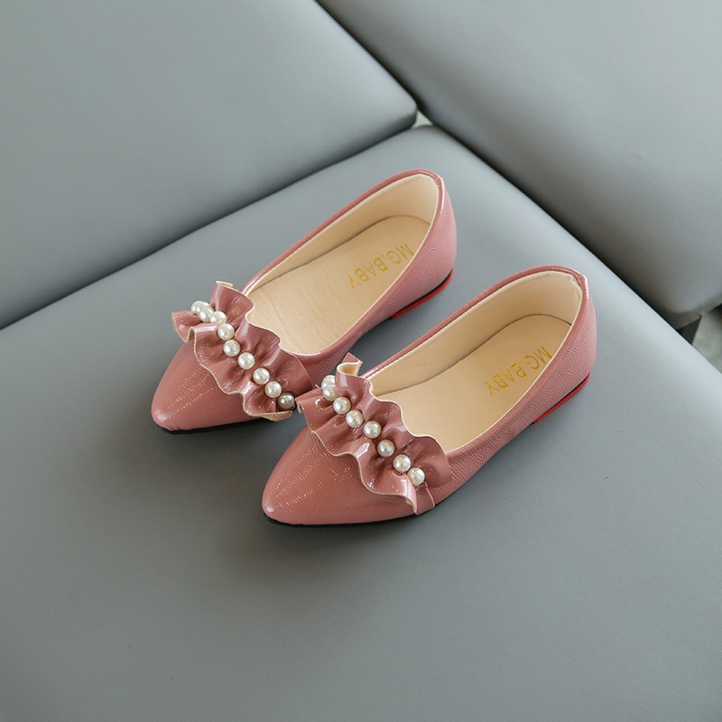 Soft Sole Girl's Leather Shoes Kids PU Patent Little Princess Pearl Mary Jane Shoes Low Heel Single Shoes Children Winklepi