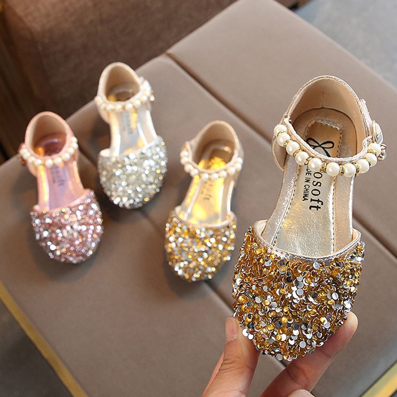 Princess Girls Party Dance Shoes Student Flats Children Girls Shoes Pearl Sequin Sandals Kids Performance Shoes CSH1218