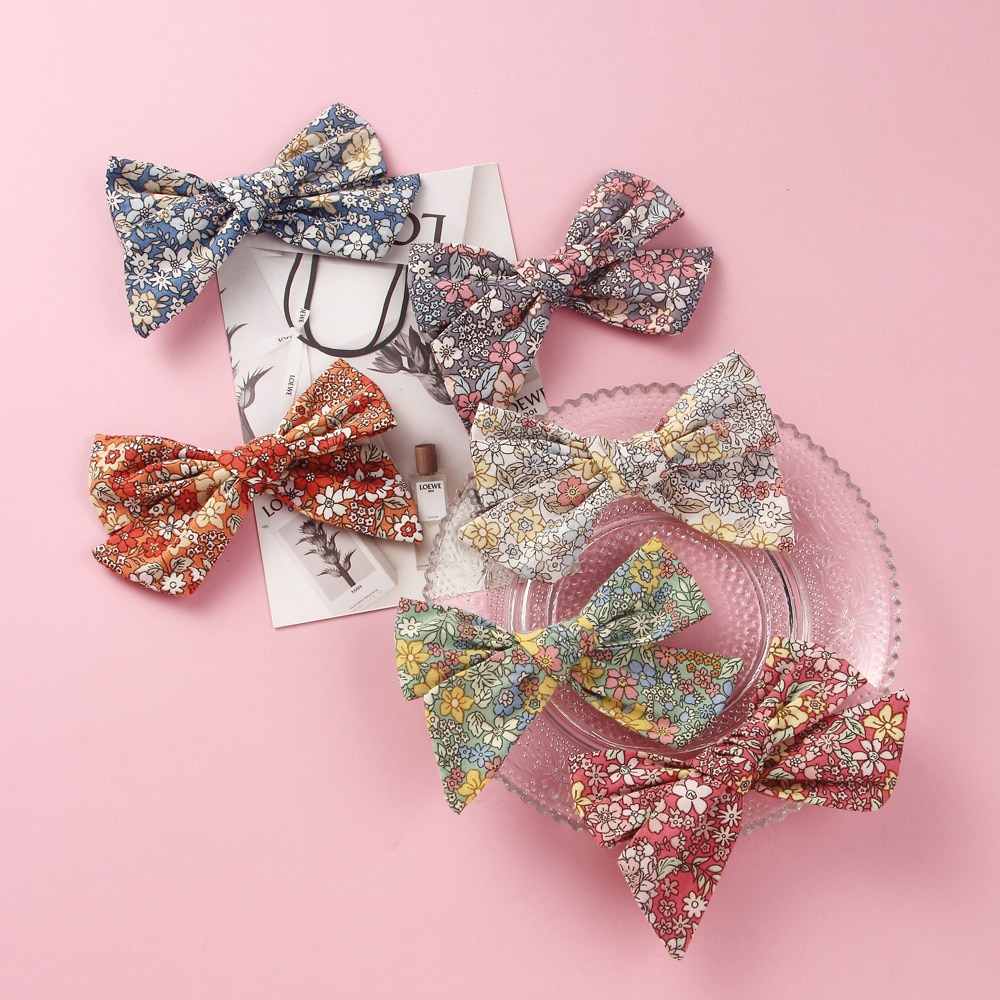 Cotton Hair Clips for Baby Girls Print Bow Hairpins Newborn Hairclips Spring Summer Barrettes for Children Kids Hair Accessories