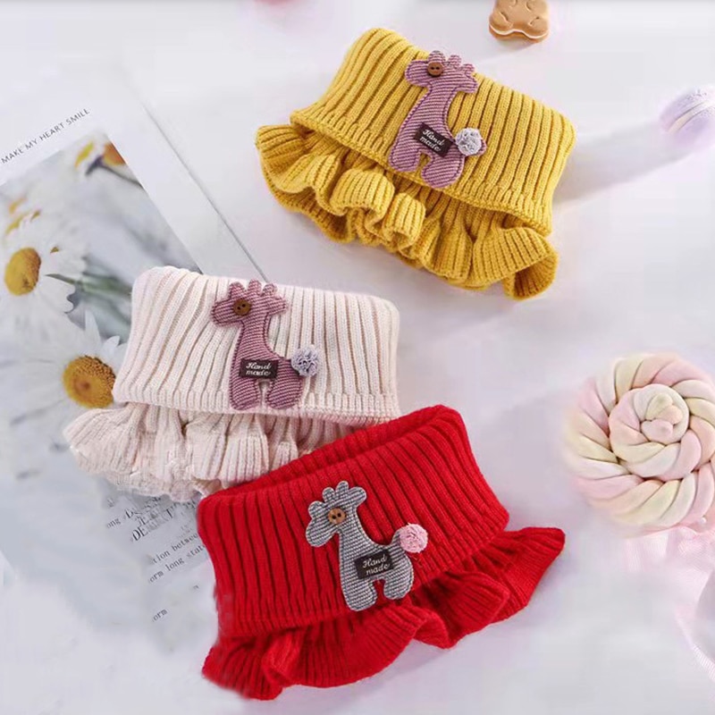 Warmer Baby Knitted Scarf Cartoon Giraffe Ruffle Neck Girls Kids Warm Collar Circle Outdoor Winter Scarf