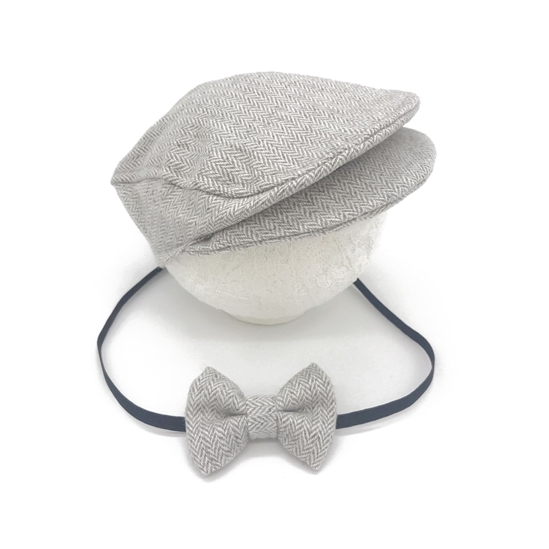 2 Pcs Newborn Photography Props Baby Peaked Beanie Solid Color Hat Bow Tie Infants Photo Shooting Fotografia Accesories