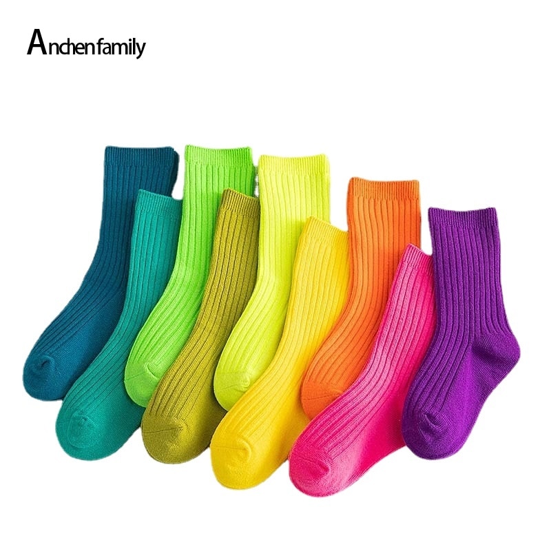 3 Pairs Autumn Winter Kids Solid Candy Color Sport Socks Children Socks Soft Double Needle Cotton Tube Socks Kids Socks
