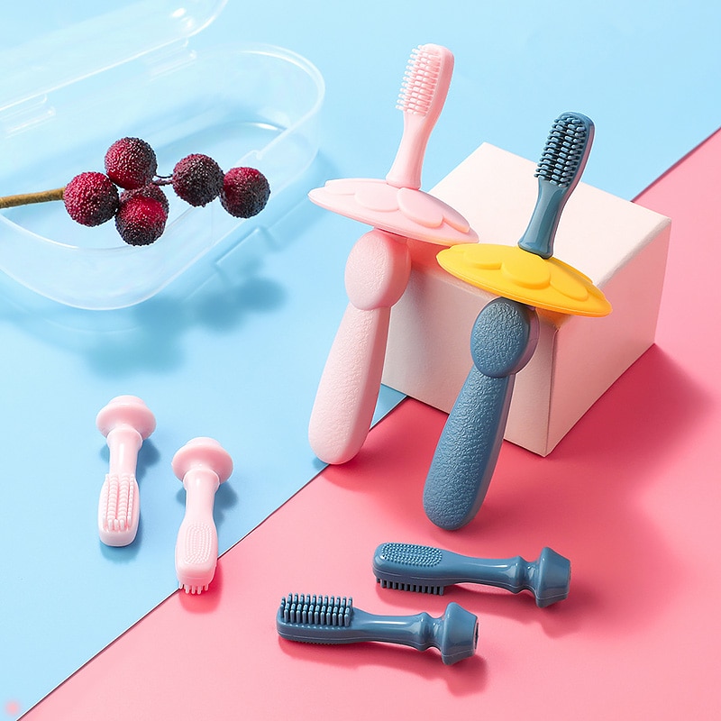 Baby Silicone Training Toothbrush BPA Free Donut Shape Safe Toddle Teether Chew Toys Teething Ring Gift Infant Baby Chewing