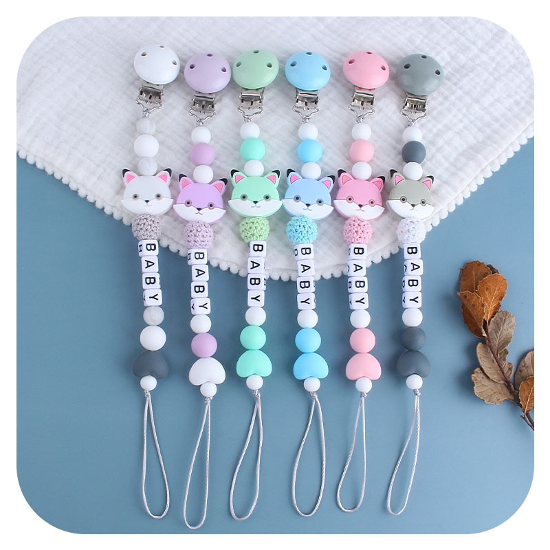 Handmade free personalized name silicone baby pacifier clip silicone crown pacifier chain holder baby safe teethin