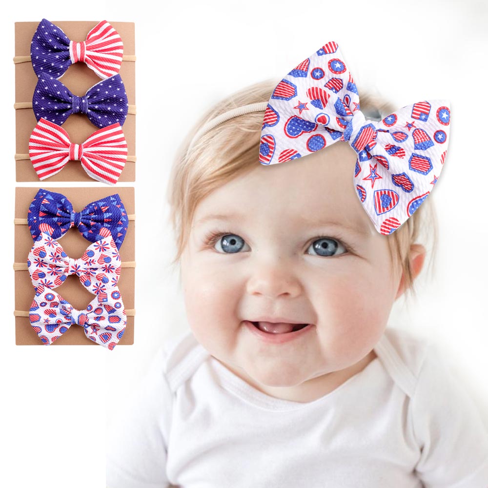 3pcs/set National flag Day Bowknot Headband for Baby Girls Handmade Elegant Baby Hair Band Elastic Baby Hair Accessories 2022