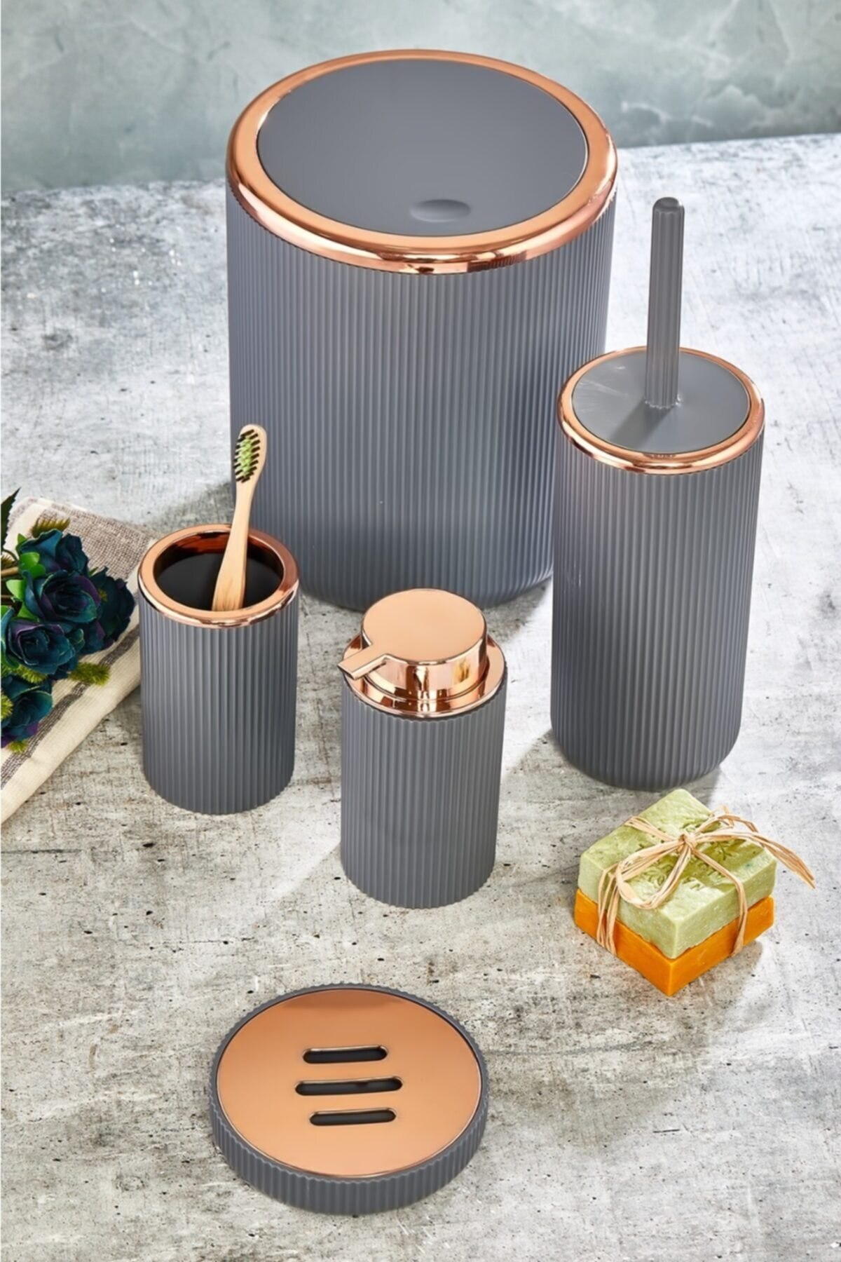 Gray Color 5 Piece Bathroom Set-Sturdy and Durable-Special Design Durable Material