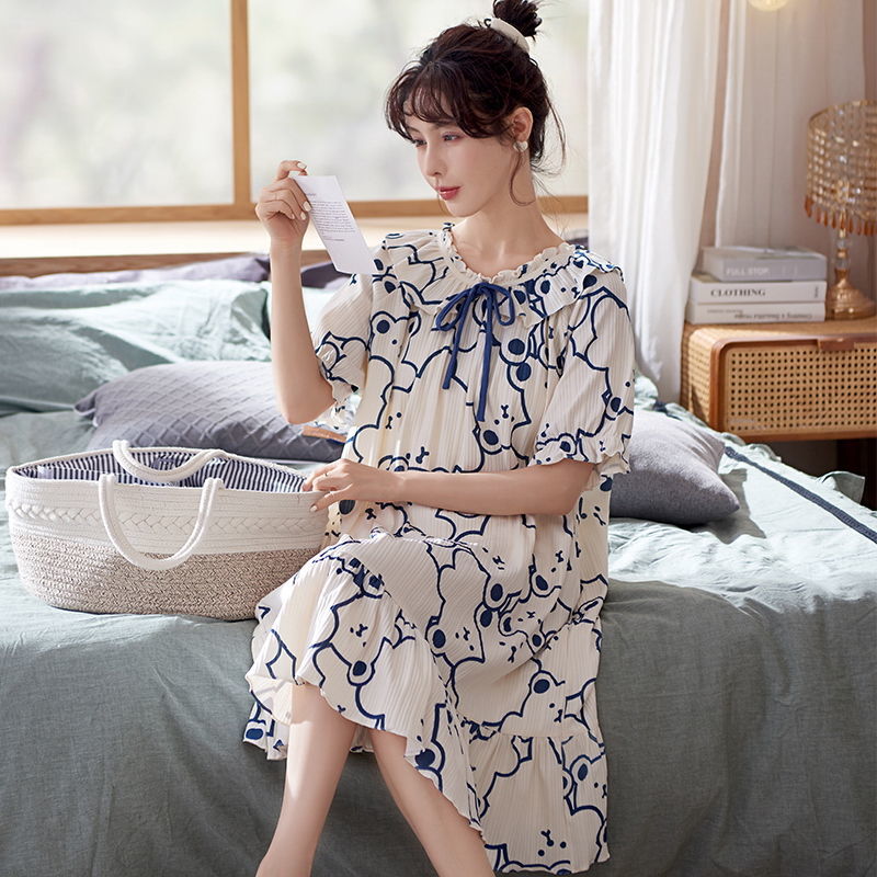 Cute Cat Women's Nightgowns Fashion Night Wear Summer Nightdress Cartoon Femme Sleepwear Plus Size Pijamas Cotton Pyjama M-