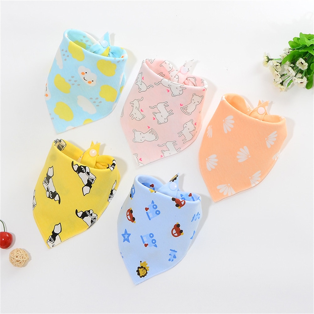 Baby Bibs Triangle Double Cotton Adjustable Bibs Cartoon Print Saliva Towel Baby Boys Girls Feeding Apron Cotton Bandana Bibs