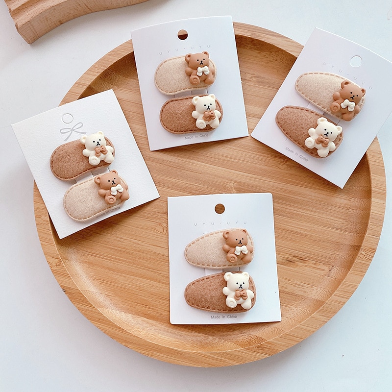 1pair 2022 Koren Style Cute Bear Baby Girls Hair Clips Children Toddler Bow Headband Kid Hair Accessorie Baby Hair Accessories