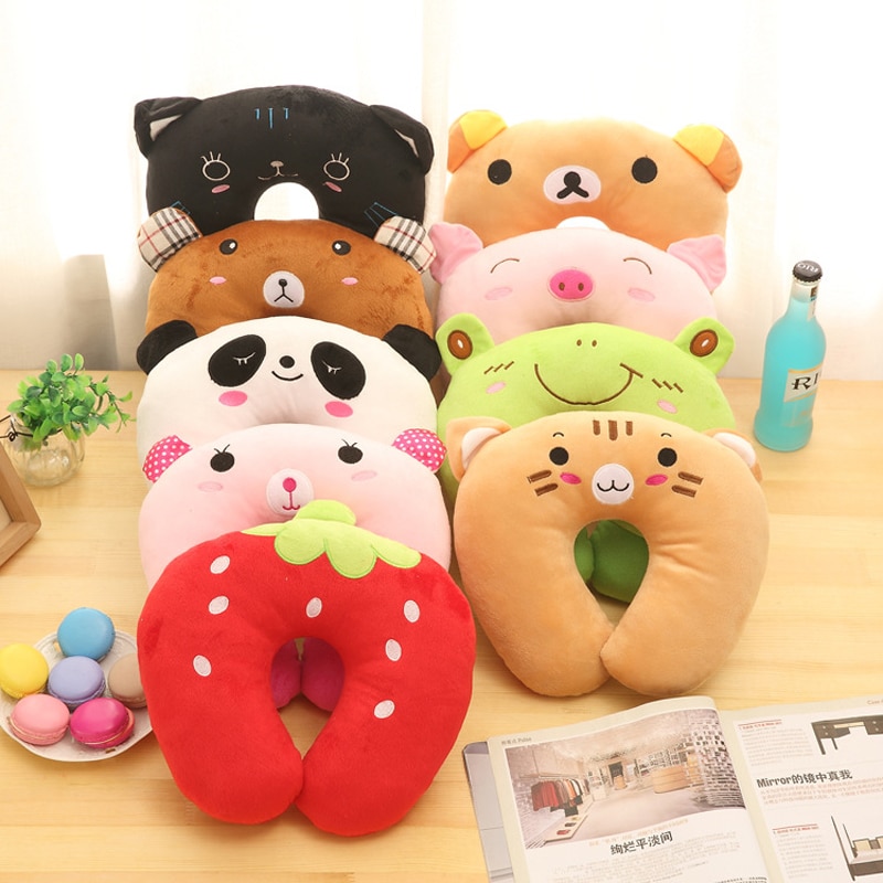 Baby Cartoon Plush U-shaped Pillow Adult Children Travel Pure Cotton Pillows Kids Neck Protection Pillow Nursing Office Cushion