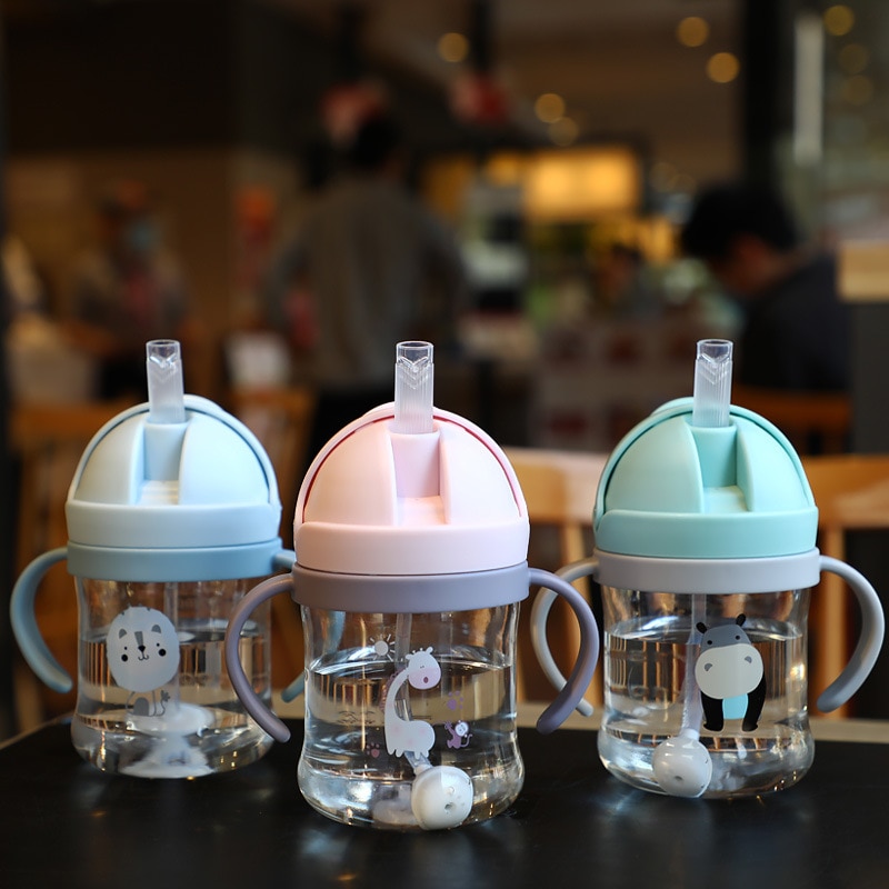 250ml Cartoon Animal Deer Baby Feeding Cup with Straw Children's Feeding Baby Learn To Drink Cup Leakproof Outdoor Water Bo