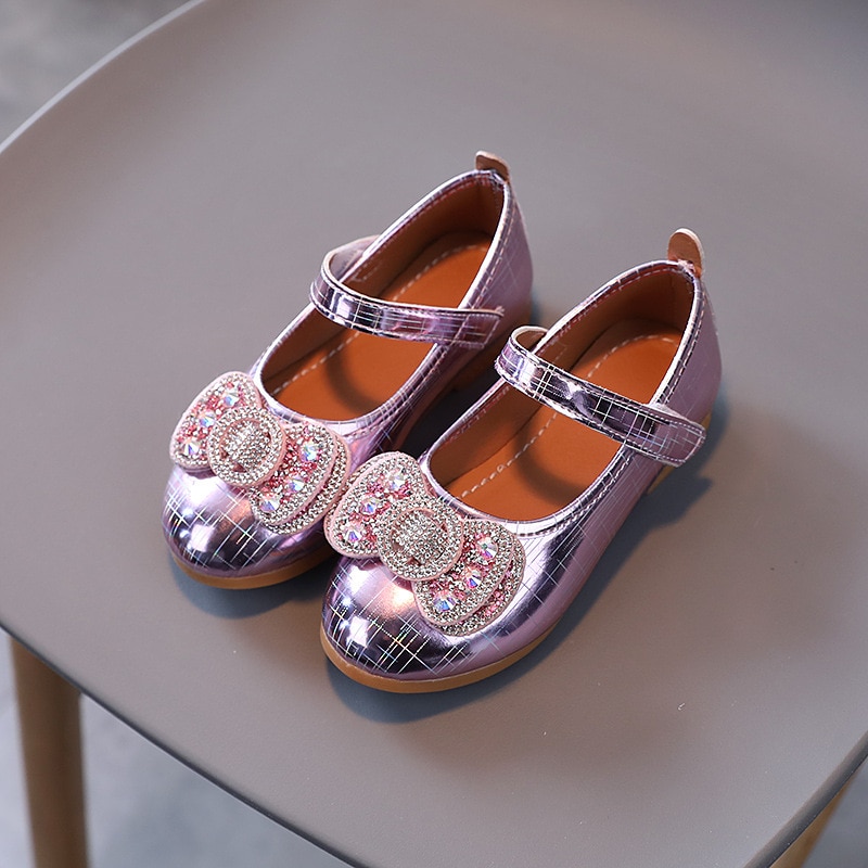2022 Children's Flat Single Shoes Rhinestone Girls Shoes Pink Silver Little Princess Shoes For Wedding Party Dance Performa