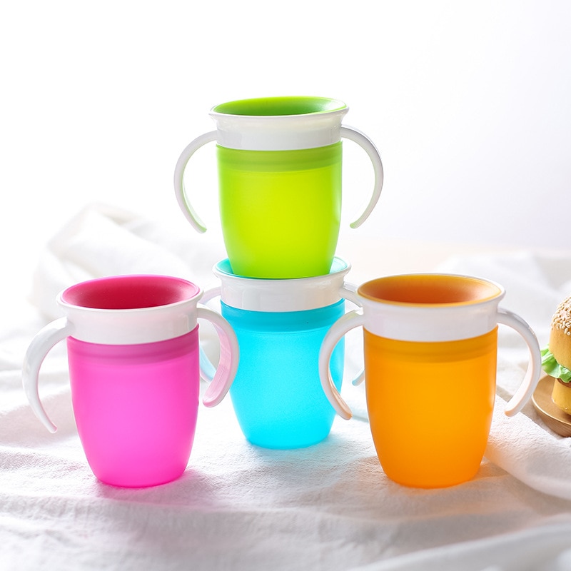 360 Baby Cups Can Be Rotated Magic Cup Baby Learning Drinking Cup with Double Handle Flip Lid LeakProof Child Water Cup Bottle