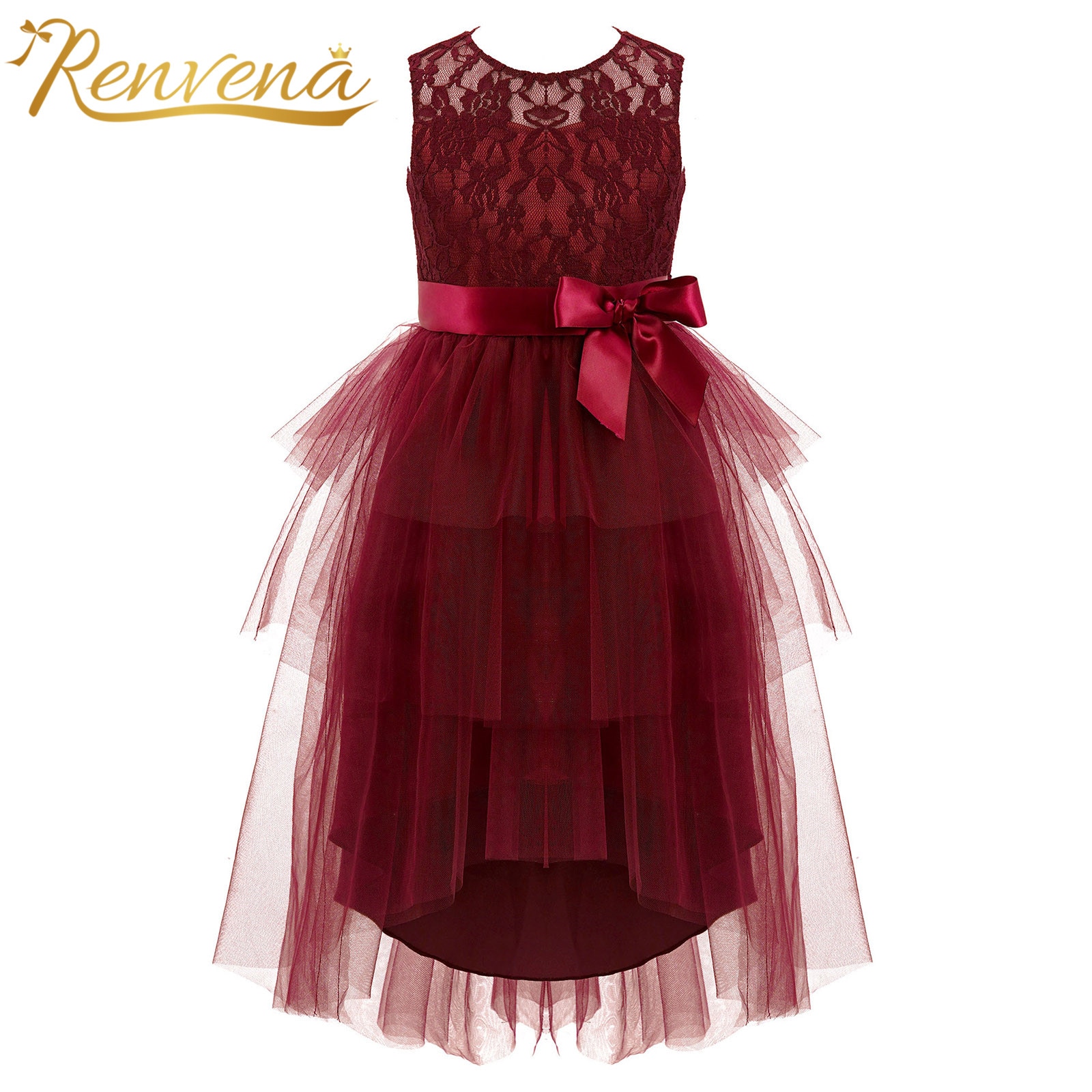 Kids Dresses for Girl Floral Lace Sleeveless Tulle Flower Girls Dress Children Costume Princess Wedding Party Dress Robe Filles