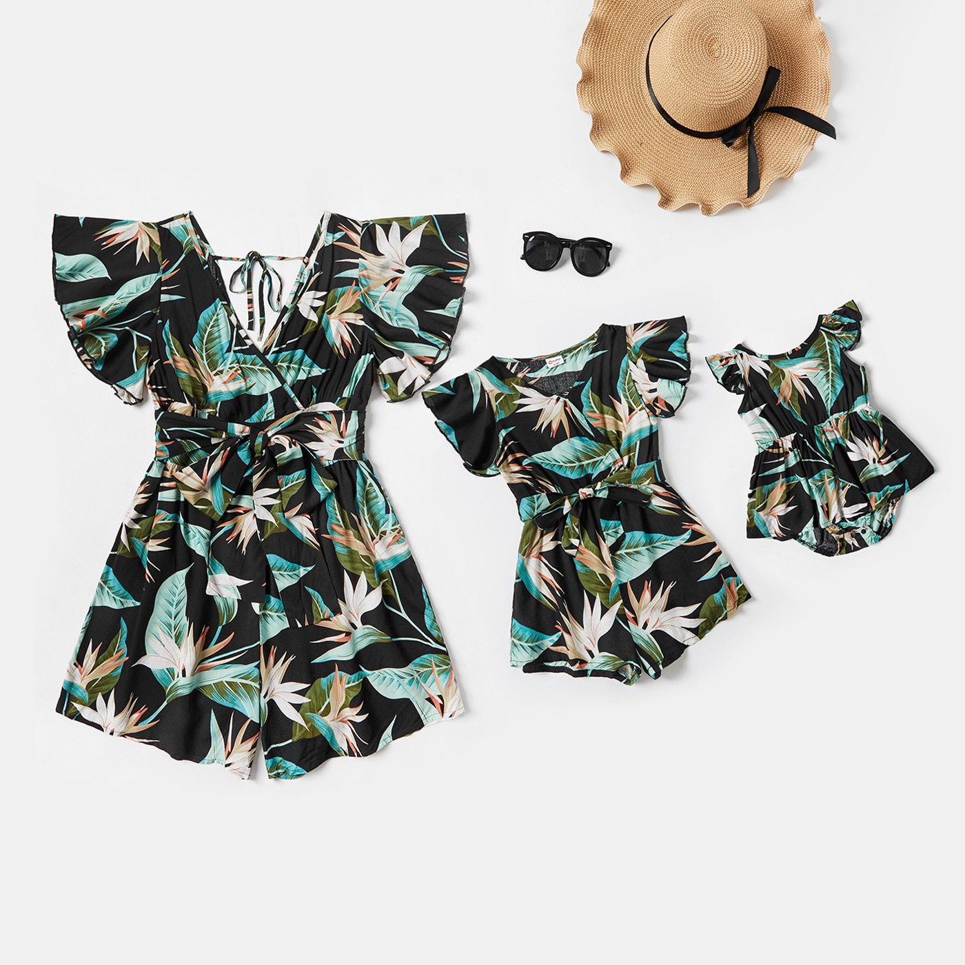 2022 Print Mommy and Me Matching Bodysuit Summer Pullover with Fly Sleeves Family Look Newborn Outfits Mother Daughter Clothes