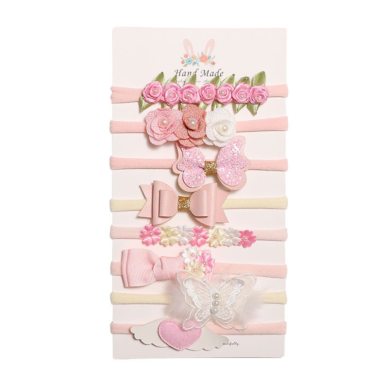 Yundfly 8pcs/set New Ribbon Bowknot Flower Nylon Headbands for Baby Girls Items Kids Soft Hairband Hair Rope Gift