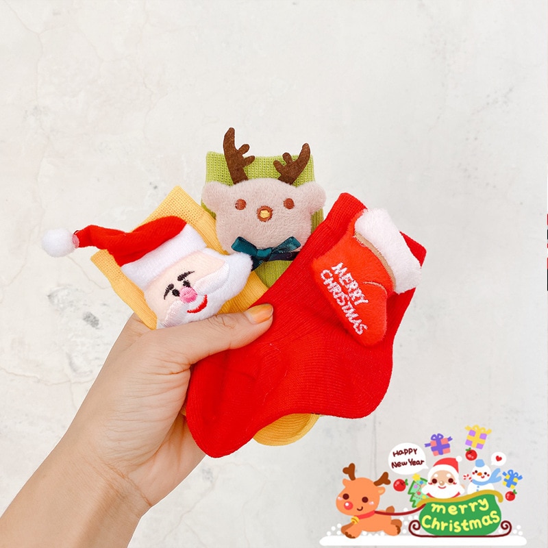 Cute Cartoon Doll Baby Socks Newborn Warm Socks Christmas Santa Claus Bell Snowman Socks for Kids Girls Boys